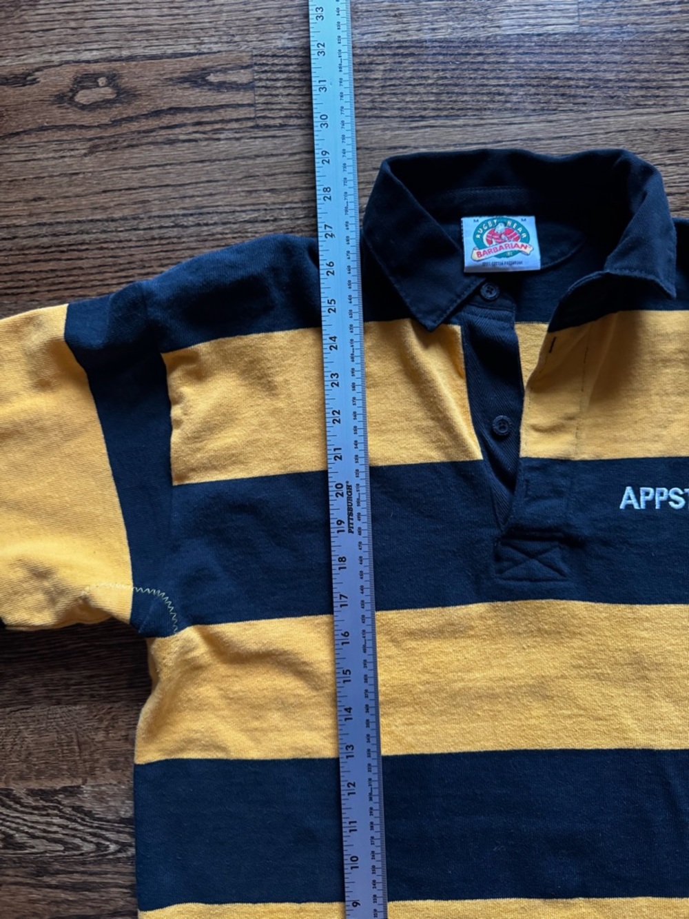 AppState Black and Gold Striped Rugby Polo - Picture 7 of 7